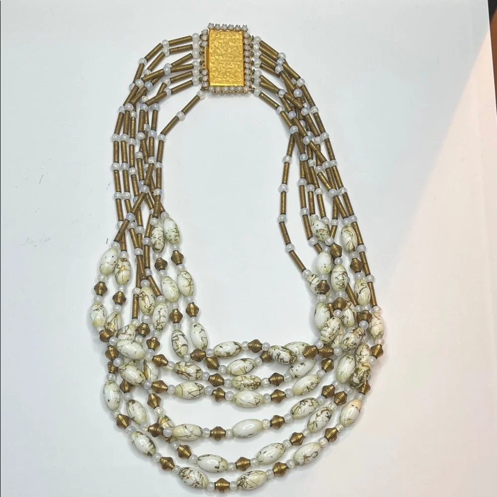Original By Robert Vintage Brass & Art Glass Beaded Multi Strand Necklace - Picture 3 of 10